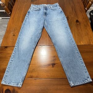 Zara Womens Classic Cotton High Waisted Straight Skinny Blue Denim Jeans Size 8